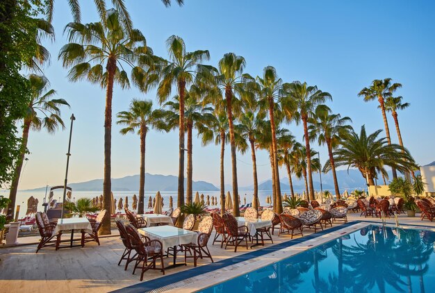 Beautiful promenade with palm trees in Marmaris