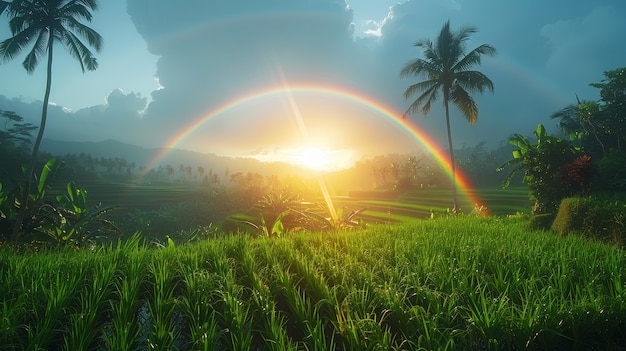 Free photo beautiful rainbow in nature