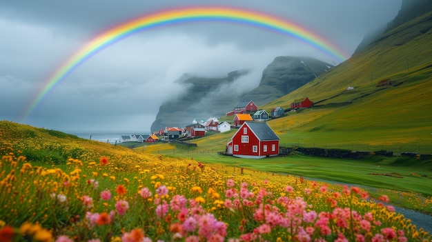 Free photo beautiful rainbow in nature