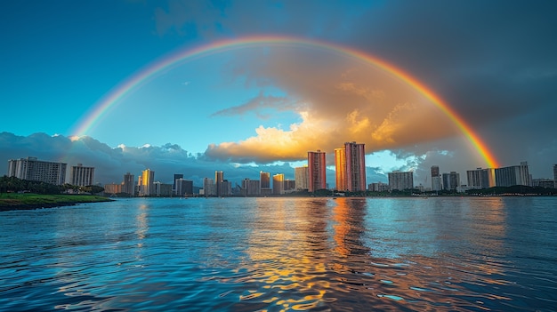 Free photo beautiful rainbow in nature