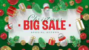 Free photo beautiful and realistic christmas sales banner template with 3d elements and copy space