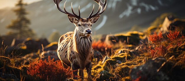 Beautiful red deer stag during rutting season in autumn forest