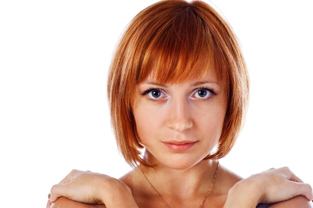 Free photo beautiful red girl on white