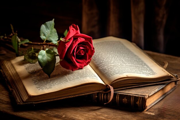 Beautiful red rose and book arrangement