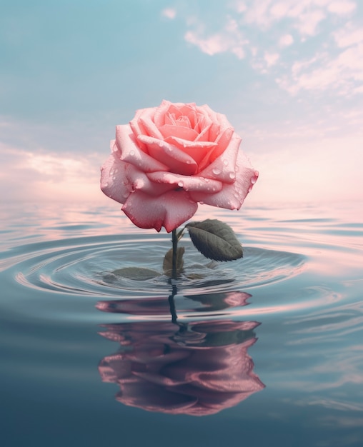 Bella rosa in acqua