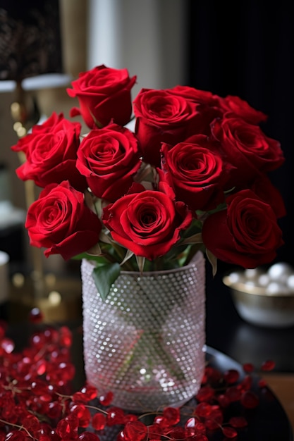 Free photo beautiful roses bouquet indoors