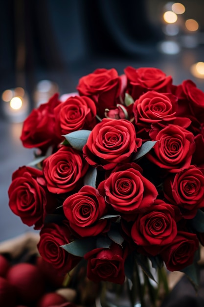 Beautiful roses bouquet indoors