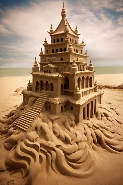 Free photo beautiful sand castle on beach