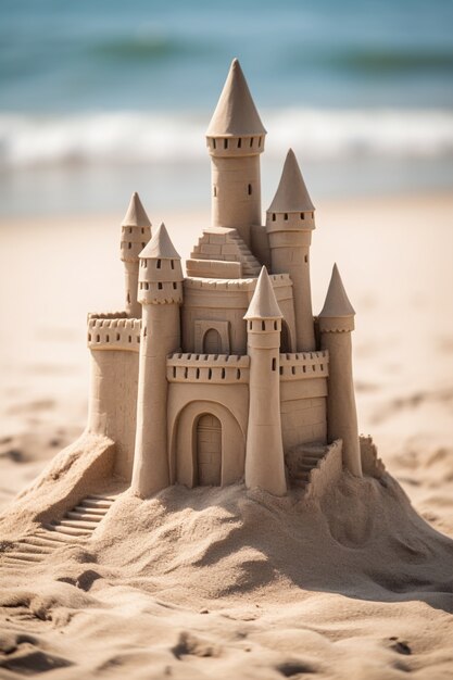 Beautiful sand castle on beach