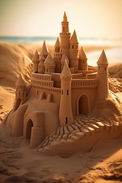 Beautiful sand castle on beach