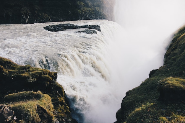 Beautiful scenery of amazing and breathtaking large waterfalls in the wild