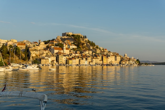 Beautiful scenery of a cityscape with a lot of building on the coast of the sea in Croatia