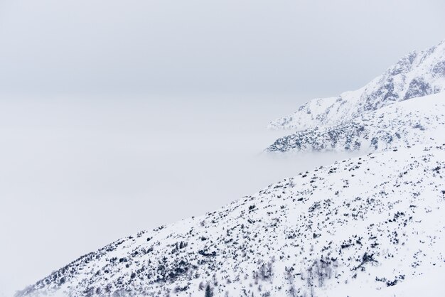 Beautiful scenery of clear white snowy mountains and hills