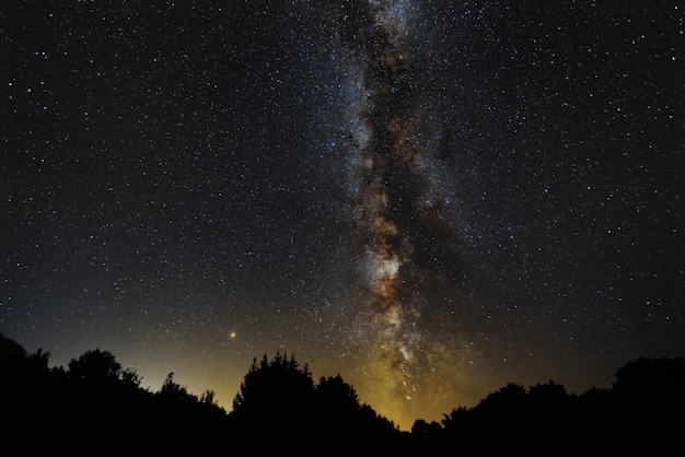 Beautiful scenery of Milky way and Mard in Petrova Gora, Croatia