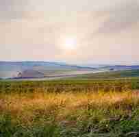 Foto gratuita uno splendido scenario della nebbiosa alba sul paesaggio nel wiltshire, regno unito