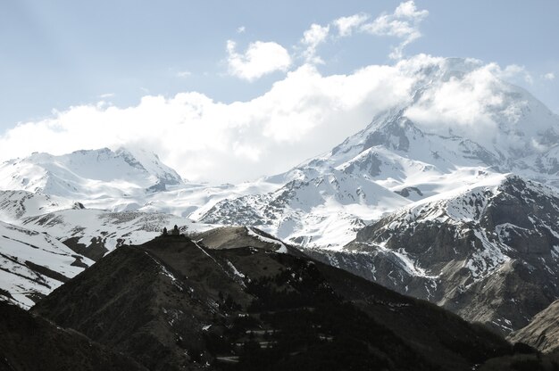 Beautiful scenery of the rocky and snowy mountains in the countryside