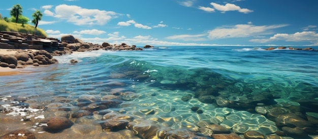 Beautiful seascape Panoramic view of the sea and blue sky