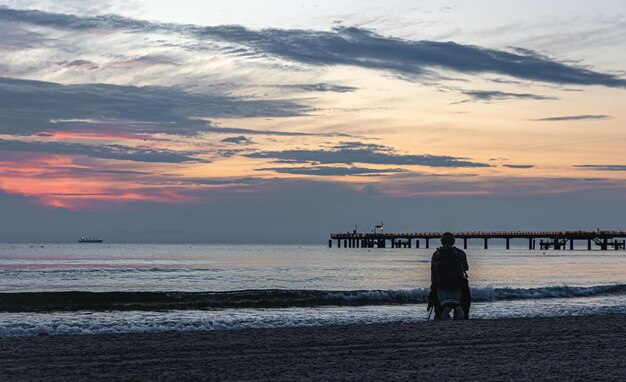 Beautiful seascape with a bridge at sunset