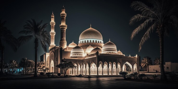 Free Photo the beautiful serene mosque at night in the blessed month of ramadan the illuminated generative ai
