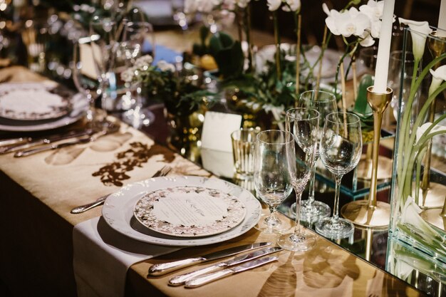 Beautiful set of goblets, plates and cutlery