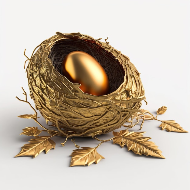 Красивое блестящее золотое яйцо в птичьем гнезде Золотое яйцо в гнезде генеративный ай