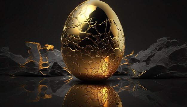 Beautiful shiny golden egg in bird nest The golden egg in the nest generative ai