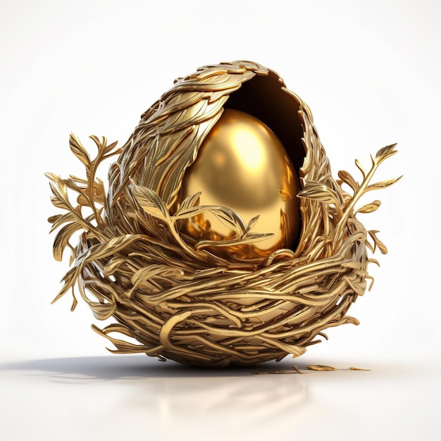 Free photo beautiful shiny golden egg in bird nest the golden egg in the nest generative ai