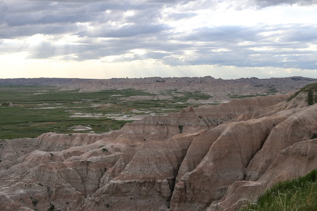 Beautiful shot of badlands with grassy fields