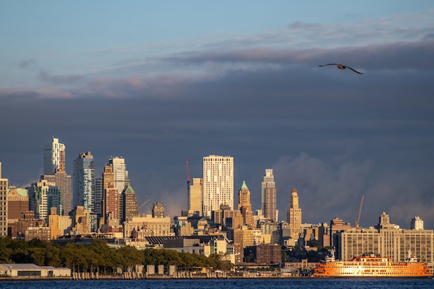 Beautiful shot of buildings in a downtown city on a stormy day