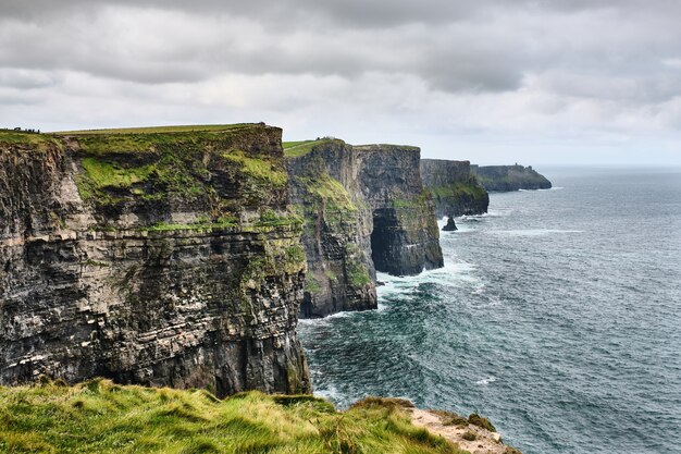 Beautiful shot of cliffs near the sea under a cloudy sky