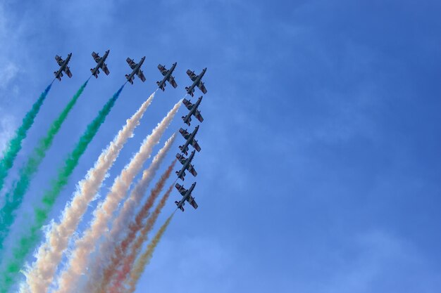 Beautiful shot of colored sky from the Italian tricolor arrows