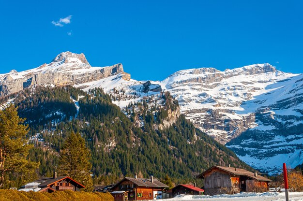 Beautiful shot of the Diablerets glacier under a blue sky in Switzerland