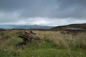 Free photo beautiful shot of a field surrounded by hills under the clear sky