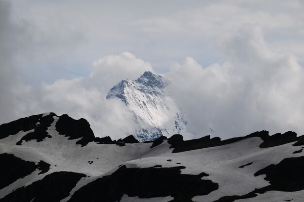 Beautiful shot of high white mountain under the sky