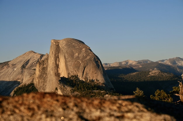 Beautiful shot of mountains under a clear blue sky