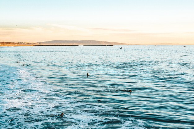 Красивый снимок морских волн с удивительными текстурами воды в солнечный день на пляже