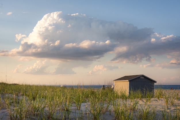 beautiful shot of a small building near the beach