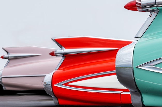 Beautiful shot of taillights from vintage cars with vibrant colors