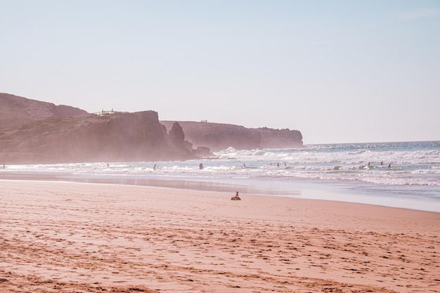 Beautiful shot of tourists swimming in the ocean on a sunny summer day