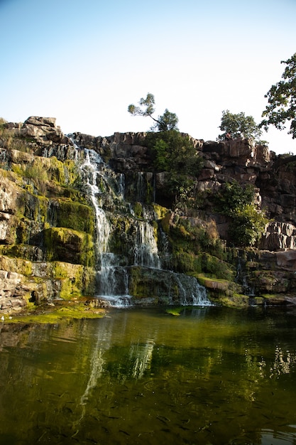 A beautiful shot of water flowing down the cliff