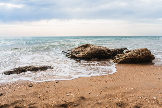 Beautiful shot of waves on a sandy beach