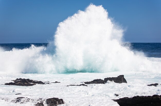 Beautiful shot of a wavy sea against rocks and cliffs