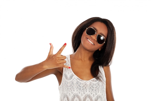 Beautiful smiling woman in sunglasses