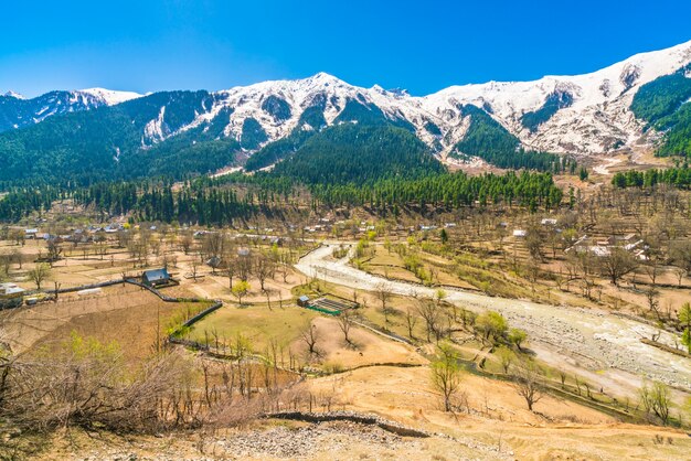 カシミール州、インドの美しい雪山の風景。