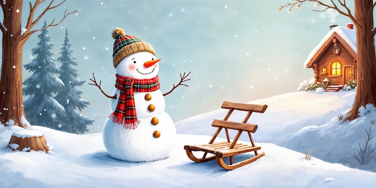 Free Photo beautiful snowman in winter landscape