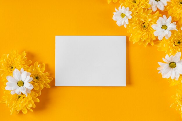 Beautiful spring flowers composition with empty card