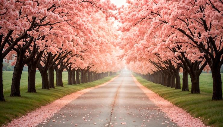 Free Photo beautiful spring landscape with blooming flowers
