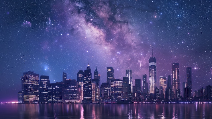 Free Photo beautiful starry sky over town