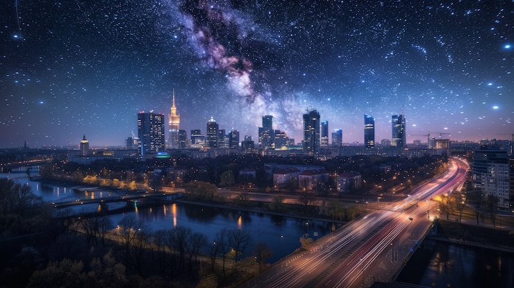 Free Photo beautiful starry sky over town
