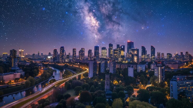 Free Photo beautiful starry sky over town